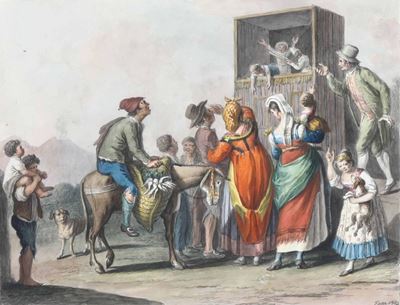 Saverio della Gatta (1758 - 1828)la Scena di Pulcinella, 1823 la Bottega del Maccaronaro, 1822