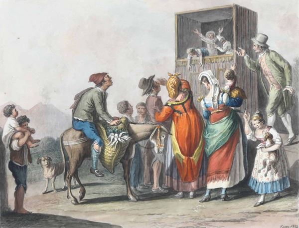 Saverio della Gatta (1758 - 1828) La Scena di Pulcinella, 1823  La bottega del maccaronaro, 1822