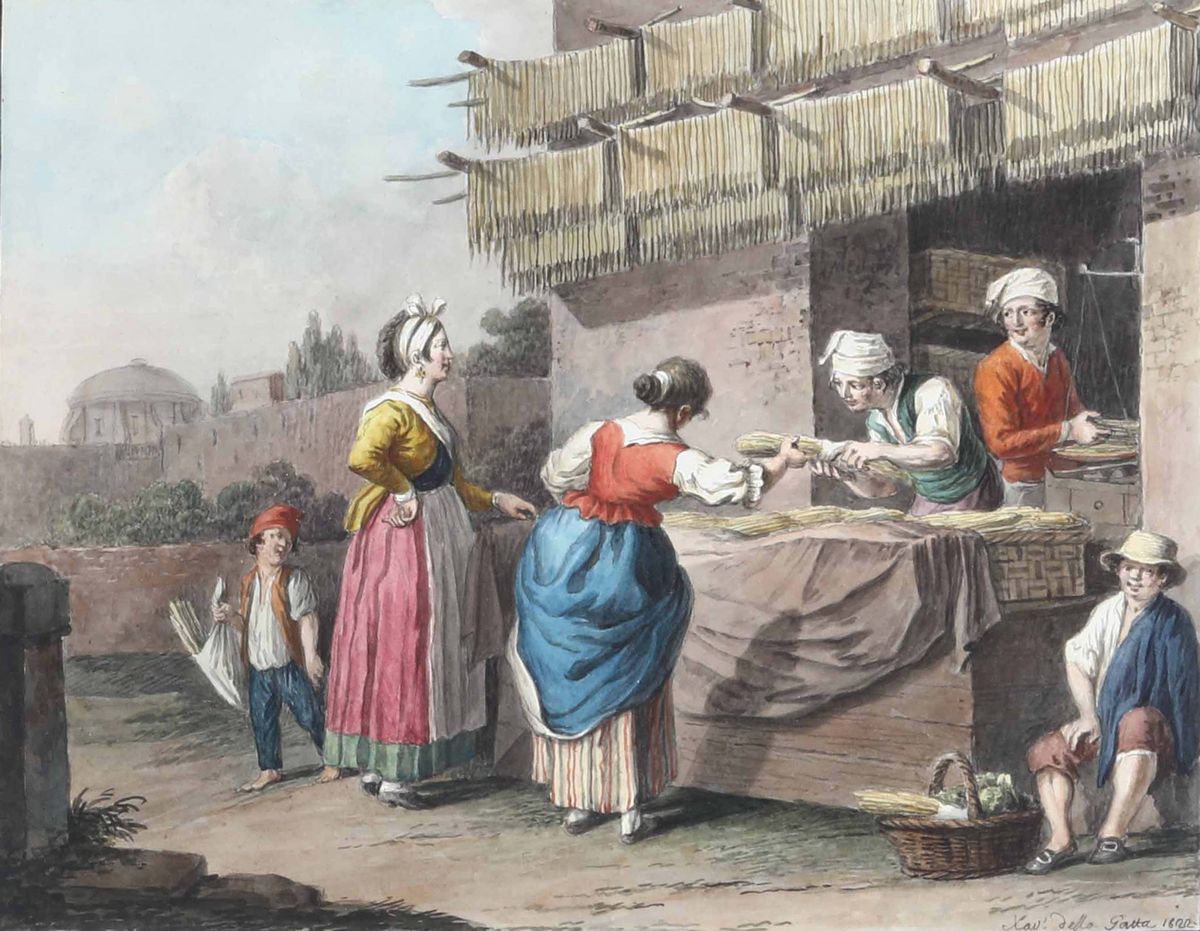 Saverio della Gatta (1758 - 1828)la Scena di Pulcinella, 1823 la Bottega del Maccaronaro, 1822