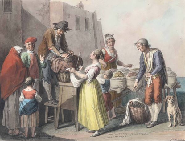 Saverio della Gatta (1758 - 1828) Venditore di castagne e legumi secchi, 1823 Venditore di sorbetto al minuto e Franfellicaro napoletano, 1823