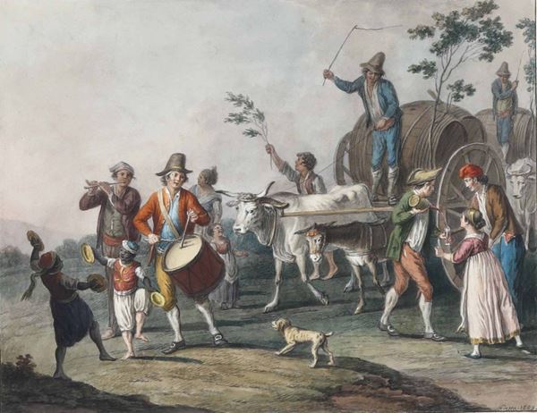 Saverio della Gatta (1758 - 1828) Costume di portare il vino nuovo in città, 1823 La corsa degli asini, 1823