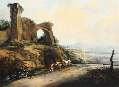 Wenzel Lorenz Reiner (praga 1689-1743), Attribuito Apaesaggio All’italiana con Rovine Romane ed u...