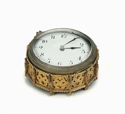 Piccolo Orologio da Tavolo in Bronzo Dorato, XIX Secolo