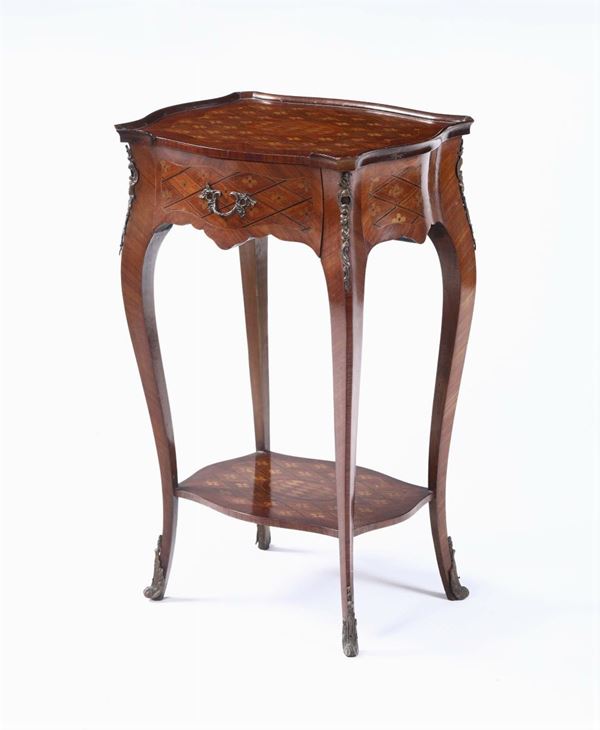 Tavolino lastronato ed intarsiato, XIX-XX secolo