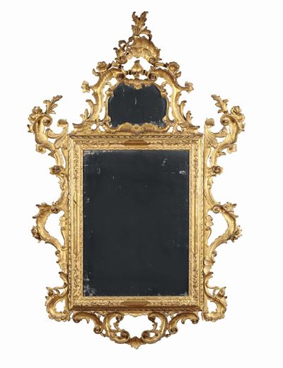 Specchiera in Legno Intagliato e Dorato, XIX Secolo