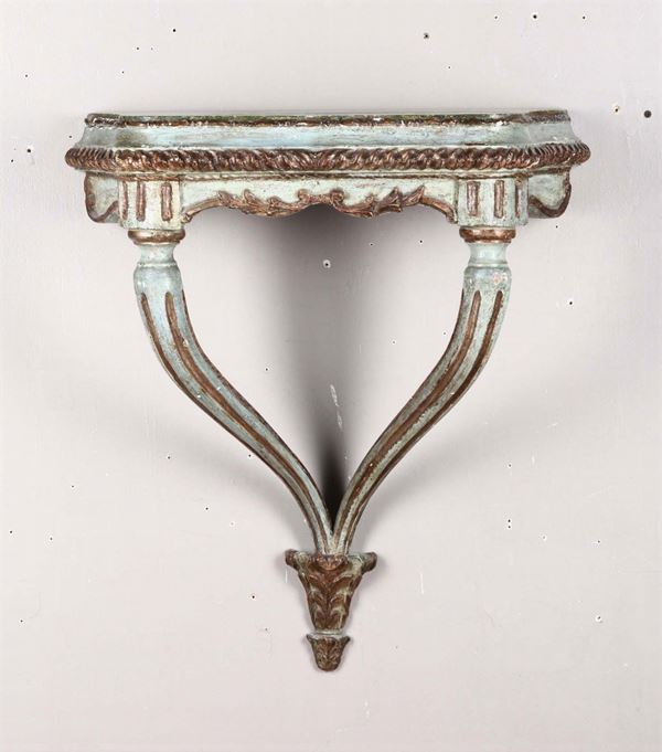 Consolina pensile in legno intagliato e dipinto, XIX secolo