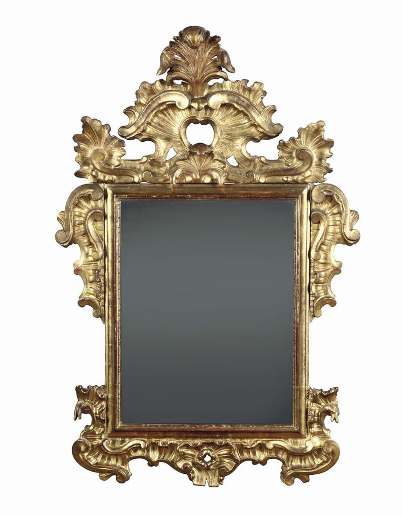 Specchiera in legno intagliato e dorato, XVIII-XIX secolo  - Asta Antiquariato - Cambi Casa d'Aste