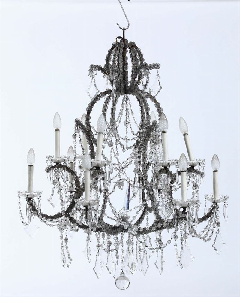 Lampadario in metallo e cristalli, XIX-XX secolo  - Asta Antiquariato - Cambi Casa d'Aste
