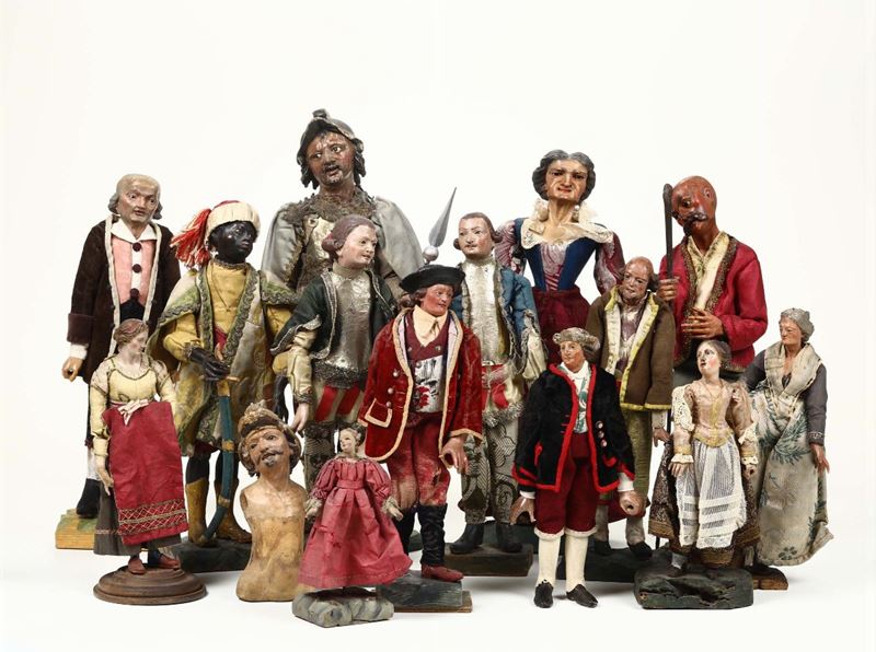 Lotto di quattrordici statuine da presepe e piccolo busto, XIX-XX secolo  - Asta Antiquariato - Cambi Casa d'Aste
