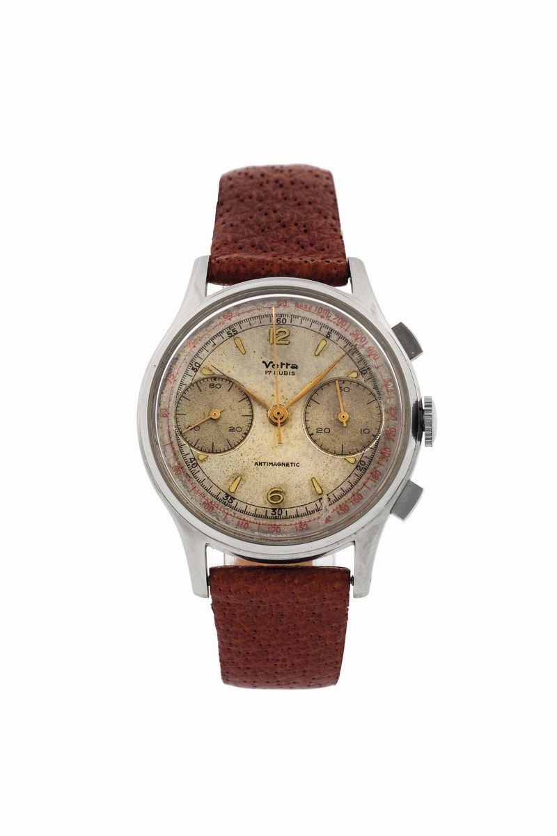 VETTA, Antimagnetic. Fine, stainless steel, chronograph wristwatch with tachometer. Made circa 1960  - Auction Watches and Pocket Watches - Cambi Casa d'Aste