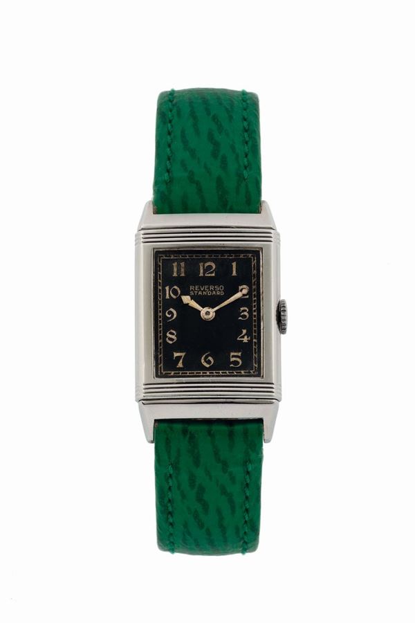 REVERSO, Standard, case No. 7893. Fine and  very rare, rectangular, Art Deco, stainless steel reversible wristwatch. Made circa 1920