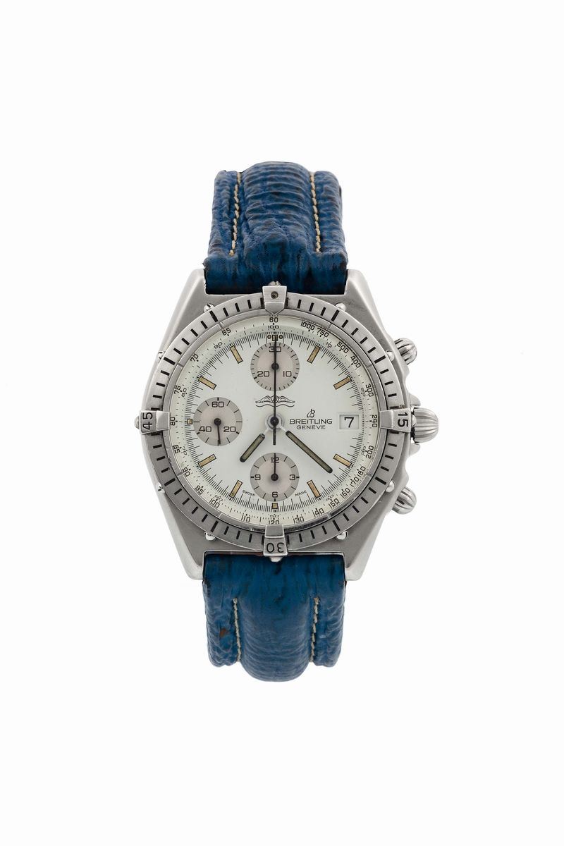 Breitling, Chronomat, Ref. 81.950. Fine, tonneau-shaped, self-winding, water-resistant, stainless steel wristwatch with round button chronograph, registers, tachometer, date and an original buckle. Made circa 1980  - Auction Watches and Pocket Watches - Cambi Casa d'Aste