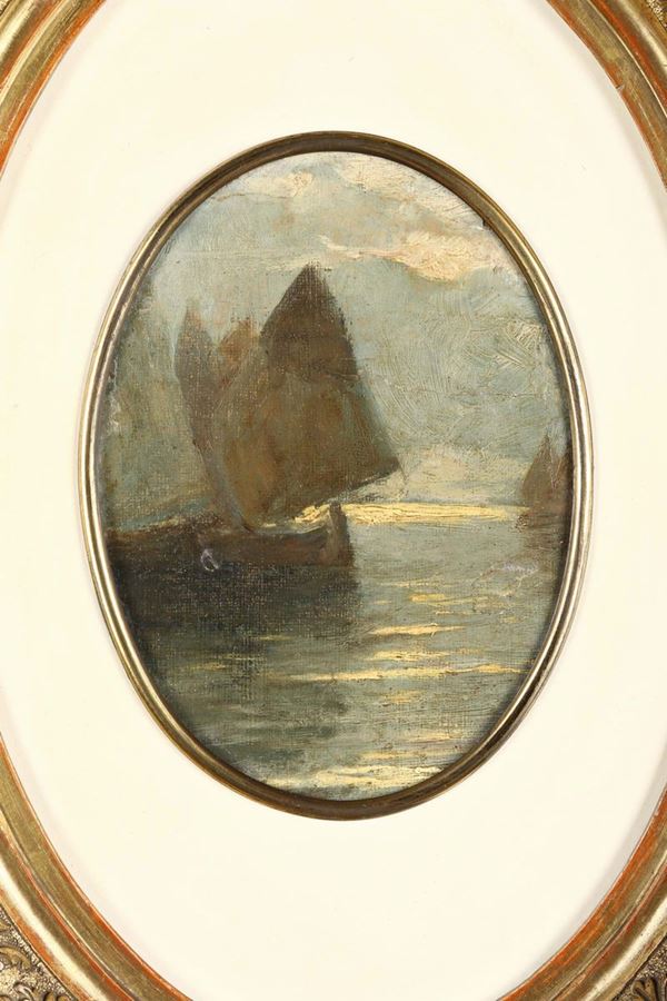 Pittore del XIX-XX secolo Marina con velieri