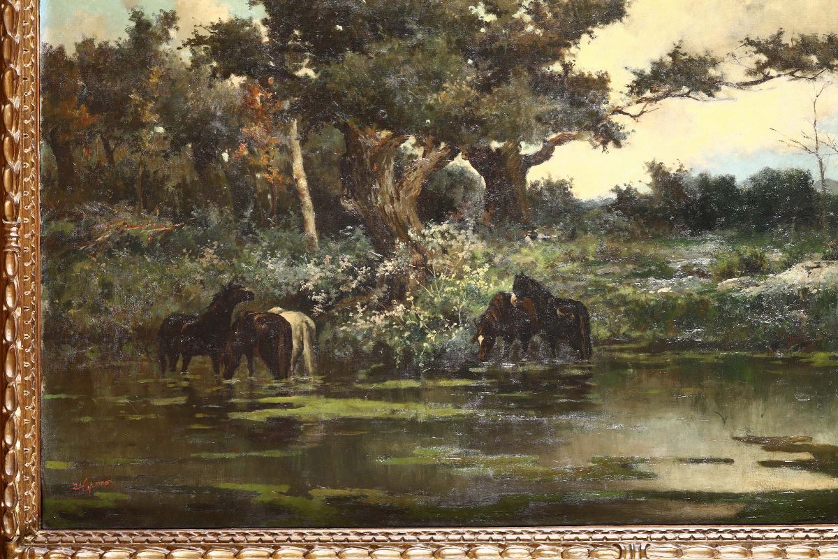 Francesco Capuano (1854 - 1908)paesaggio con Cavalli