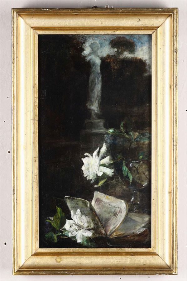 Pittore del XIX-XX secolo Paesaggio con natura morta
