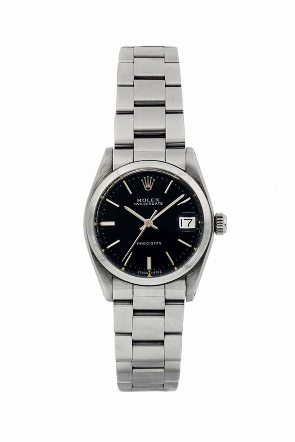 ROLEX, Oyster Date Precision, case No. 9446592, Ref. 6466. Fine and rare, center seconds, water-resistant, stainless steel mid-size wristwatch with date and a stainless steel Rolex Oyster bracelet with deployant clasp. Made circa 1986