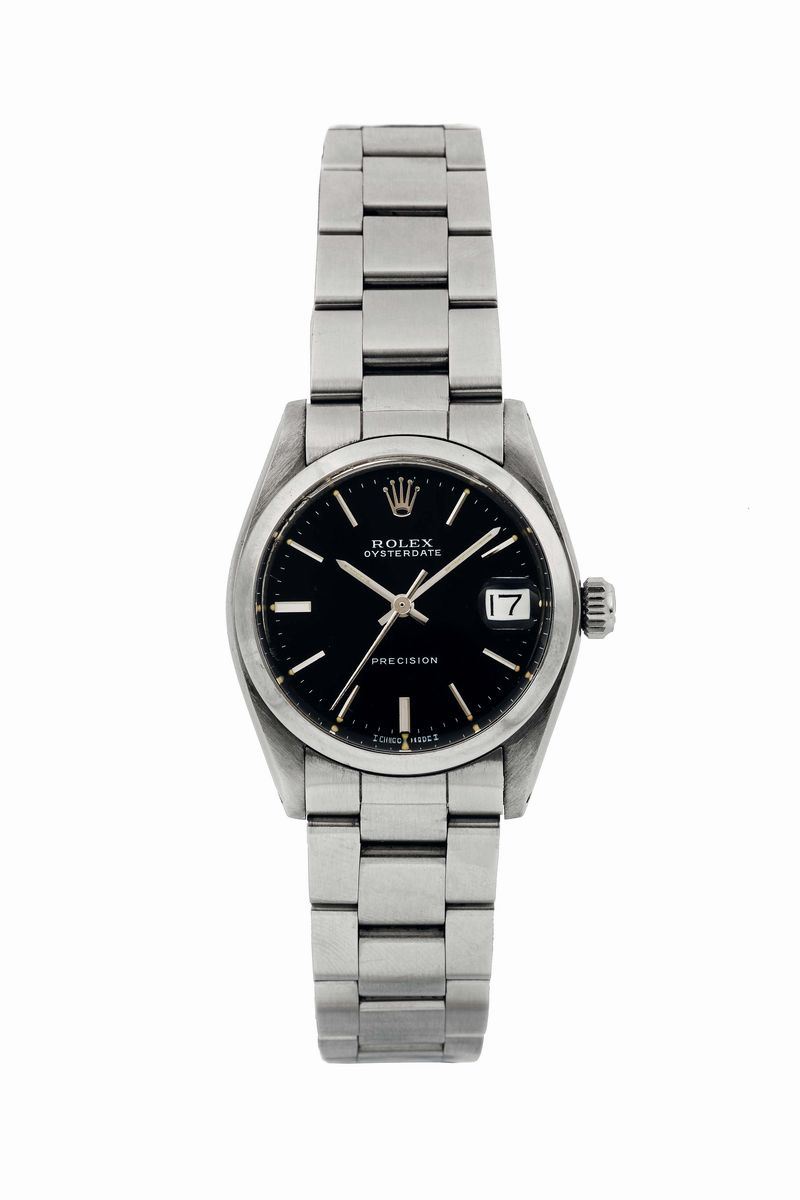 ROLEX, Oyster Date Precision, case No. 9446592, Ref. 6466. Fine and rare, center seconds, water-resistant, stainless steel mid-size wristwatch with date and a stainless steel Rolex Oyster bracelet with deployant clasp. Made circa 1986  - Auction Watches and Pocket Watches - Cambi Casa d'Aste
