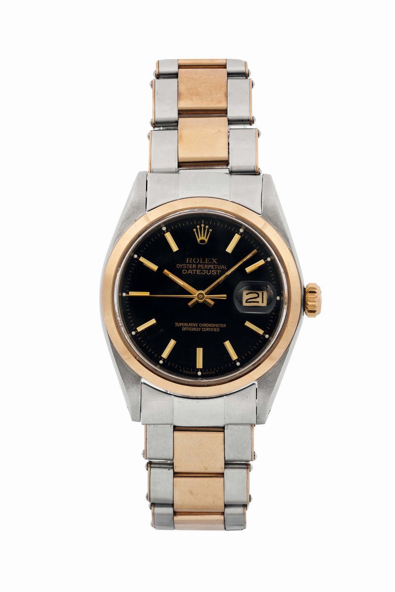 Rolex, Oyster Perpetual, DateJust, Superlative Chronometer, Officially Certified, Ref. 1600. Fine, center seconds, self-winding, water-resistant, tonneau-shaped, stainless steel and 18K pink gold wristwatch with an 18K pink gold and steel Rolex riveted Oyster bracelet with deployant clasp. Made circa 1960.  - Auction Watches and Pocket Watches - Cambi Casa d'Aste