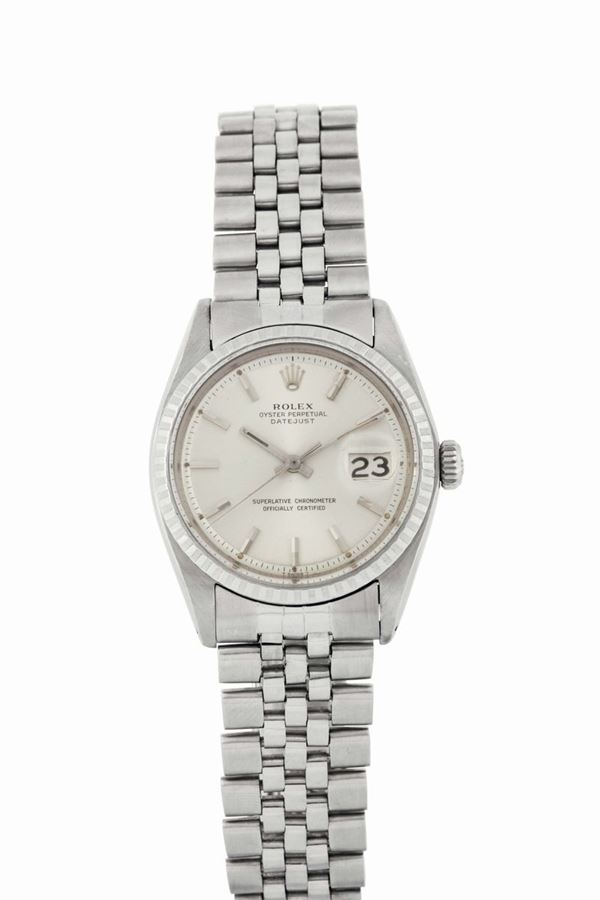 ROLEX, Oyster Perpetual Datejust, Superlative Chronometer, Officially Certified, case No.1942291 , Ref. 1603. Fine, center seconds, self-winding, water-resistant, stainless steel wristwatch with date and a stainless steel Rolex Jubileé bracelet with deployant clasp. Made circa 1968