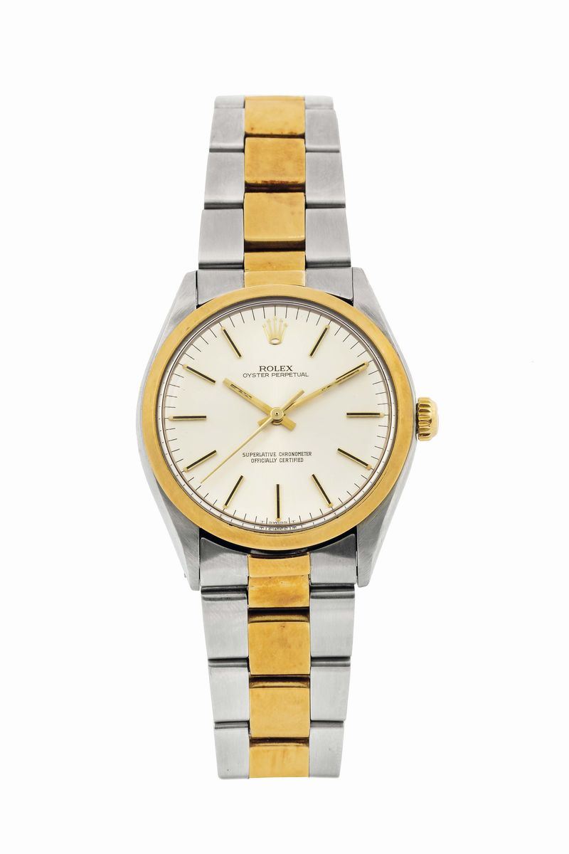 ROLEX,  Oyster Perpetual, Superlative Chronometer, Officially Certified,  case No.5202686, Ref. 1002.  Fine, center seconds, self-winding, water-resistant, stainless steel and 18K yellow gold wristwatch with a stainless steel and gold Rolex Oyster bracelet. Made circa 1977  - Auction Watches and Pocket Watches - Cambi Casa d'Aste