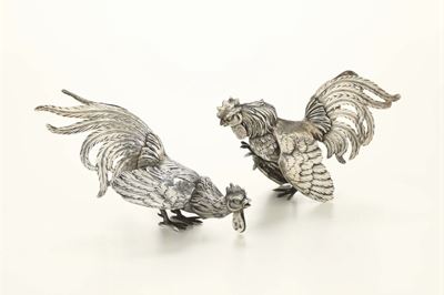 Coppia di Galli in Argento 800, XX Secolo