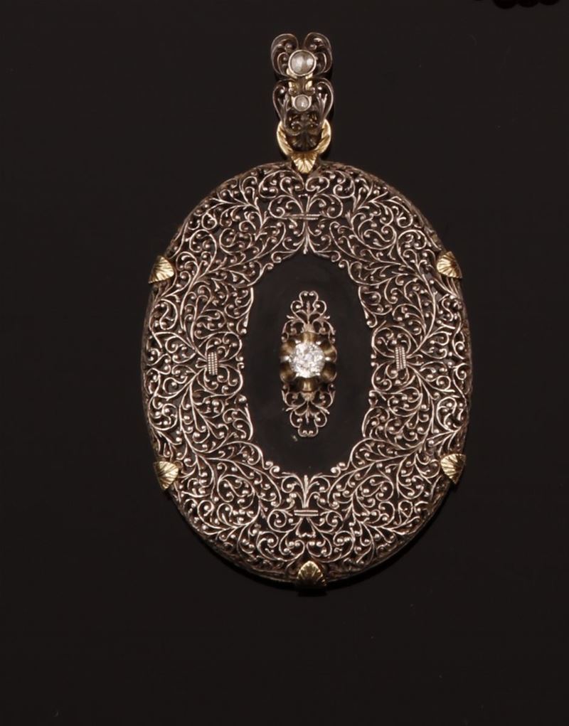 Onyx and silver pendant  - Auction Fine Coral Jewels - Cambi Casa d'Aste