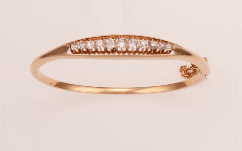 Old-cut diamond and gold bangle  - Auction Fine Jewels - Cambi Casa d'Aste