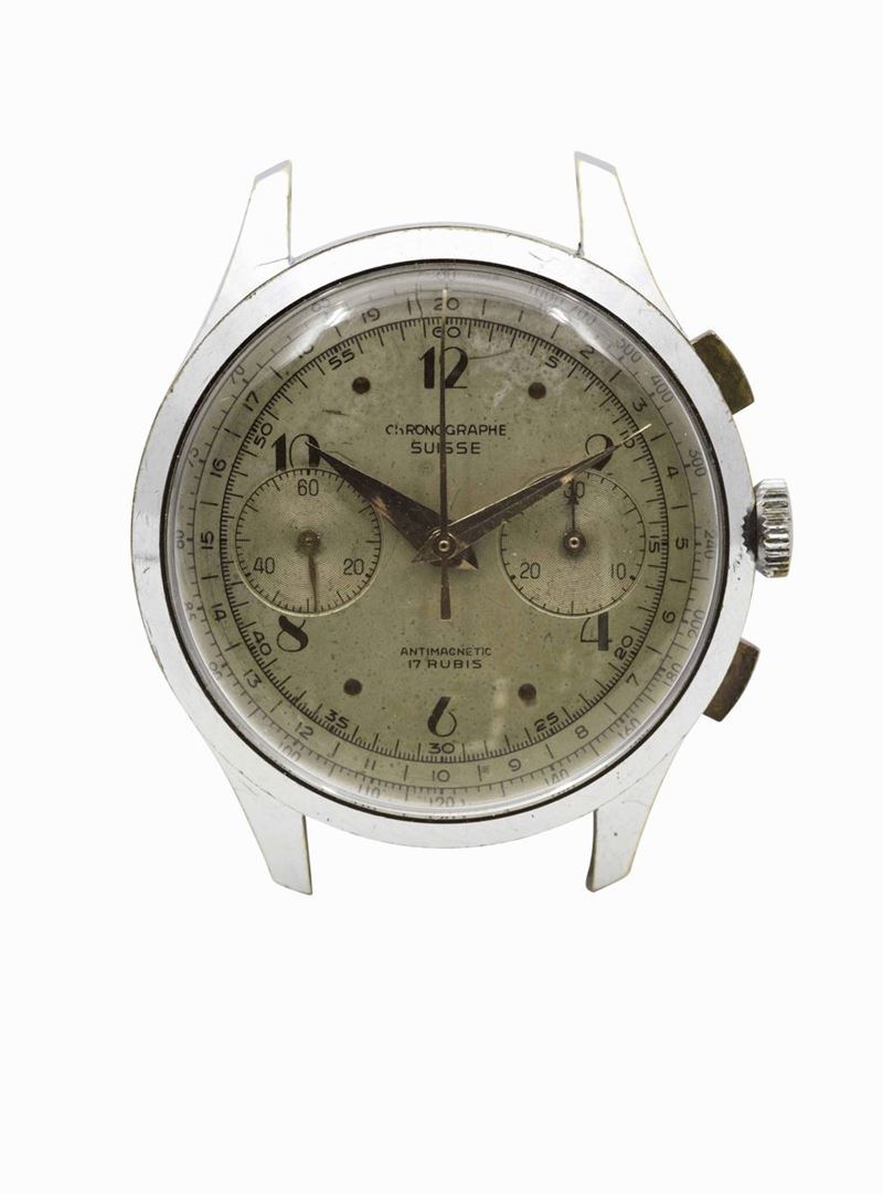 CHRONOSWISS, orologio da polso, in acciaio, cronografo, carica manuale, con scala tachimetrica. Realizzato nel 1950 circa  - Auction Vintage, Jewels and Watches - Cambi Casa d'Aste