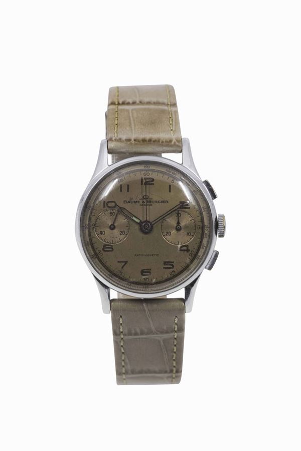 Baume & Mercier, orologio da polso, in acciaio, carica manuale, cronograo con scala tachimetrica. Realizzato nel 1960 circa
