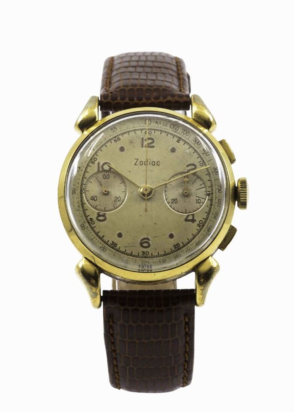 ZODIAC, orologio da polso, cronografo in acciaio e laminato, carica manuale, con scala tachimetrica. Realizzato nel 1950 circa
