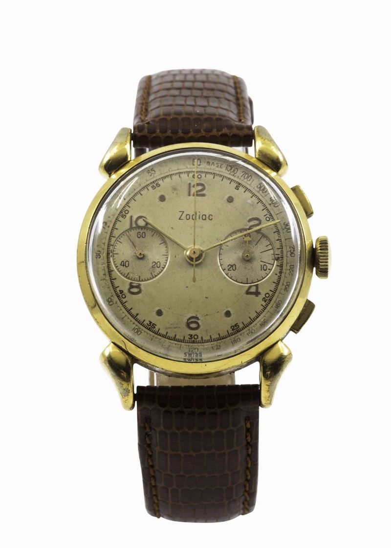 ZODIAC, orologio da polso, cronografo in acciaio e laminato, carica manuale, con scala tachimetrica. Realizzato nel 1950 circa  - Asta Vintage, Gioielli e Orologi - Cambi Casa d'Aste