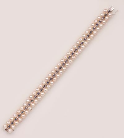 Bracciale con Perle Coltivate e Piccoli Zaffiri