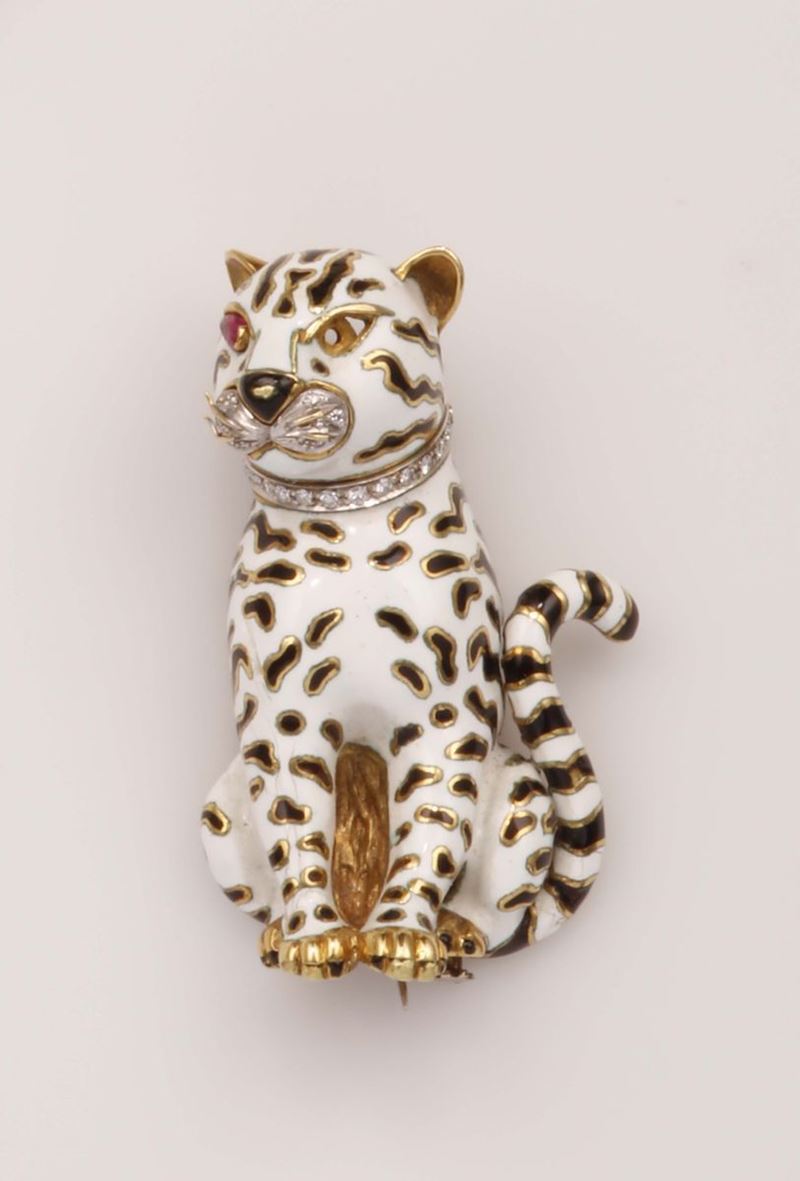 Spilla animalier con smalto policromo, diamanti e rubini  - Auction Vintage, Jewels and Watches - Cambi Casa d'Aste