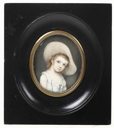 Miniatura su Avorio Raffigurante Bimba con Cappello, Fine XVIII Secolo