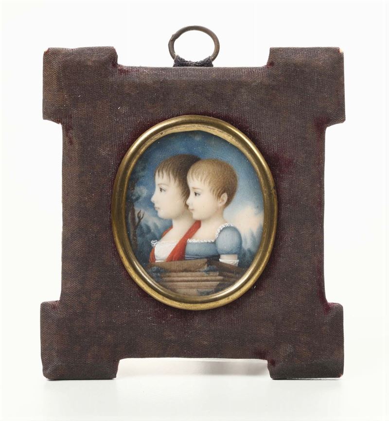 Miniatura su avorio raffigurante due sorelle di profilo a mezzo busto, inizi XIX secolo  - Auction Fine Art - Cambi Casa d'Aste