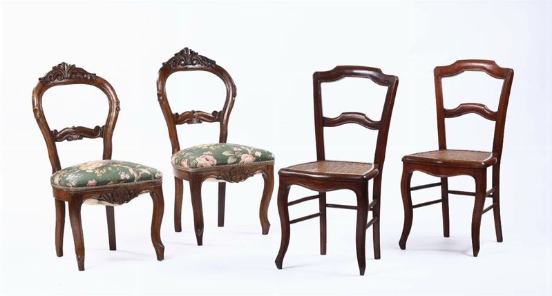 Due coppie di sedie diverse, XIX-XX secolo  - Auction Timed Fine Art - I - Cambi Casa d'Aste