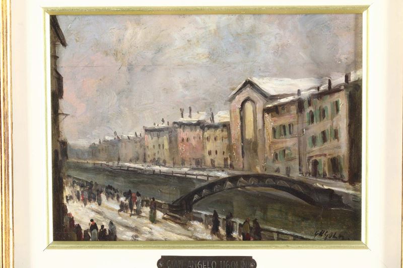 Gian Angelo Ugolini (1881 - 1962) Veduta con ponte  - Asta Asta a Tempo Dipinti e Disegni - I - Cambi Casa d'Aste