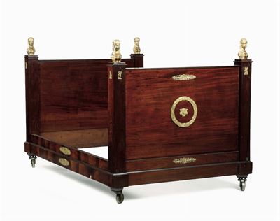 Letto Impero in Mogano con Aplicazioni in Bronzo Dorato, Francia XIX Secolo