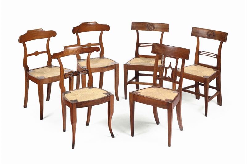 Gruppo di sei sedie, XIX secolo  - Asta Antiquariato - Cambi Casa d'Aste