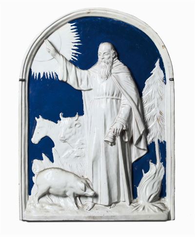 Gruppo di Dieci Placche in Terracotta e Maiolica Policroma di Varie Epoche e Misure