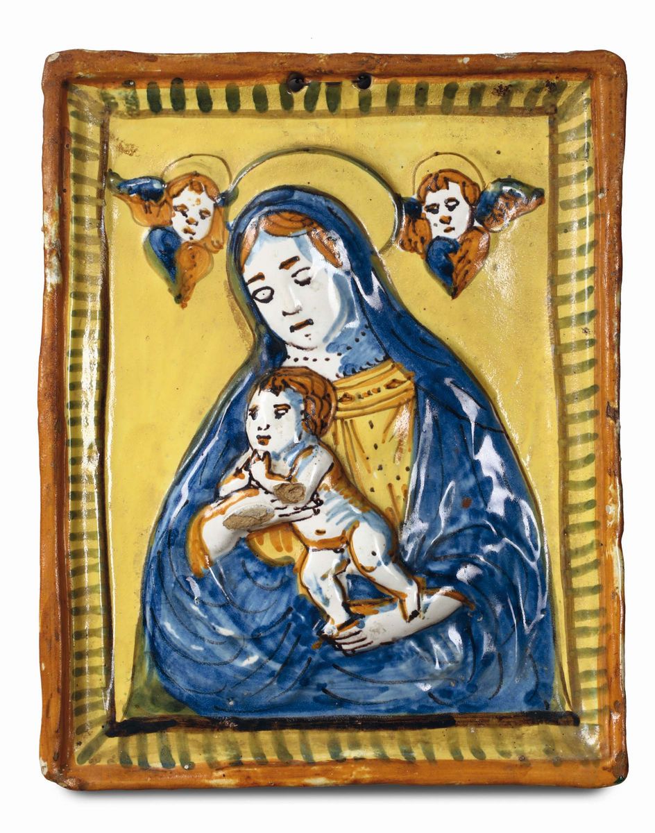 Gruppo di Dieci Placche in Terracotta e Maiolica Policroma di Varie Epoche e Misure