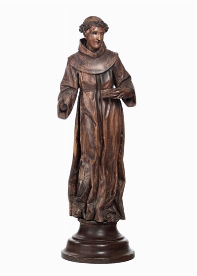 Santo Monaco in Legno Scolpito, Arte Barocca Italiana del XVIII Secolo
