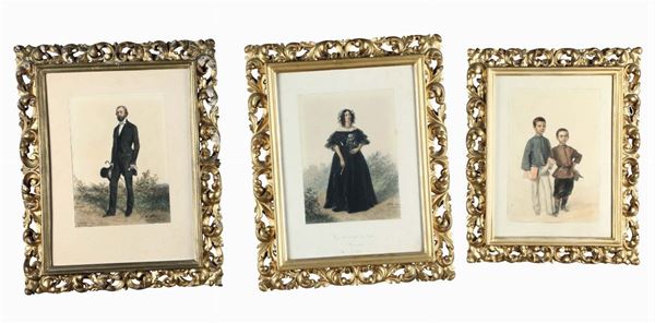 Tre acquerelli con ritratti, XIX secolo