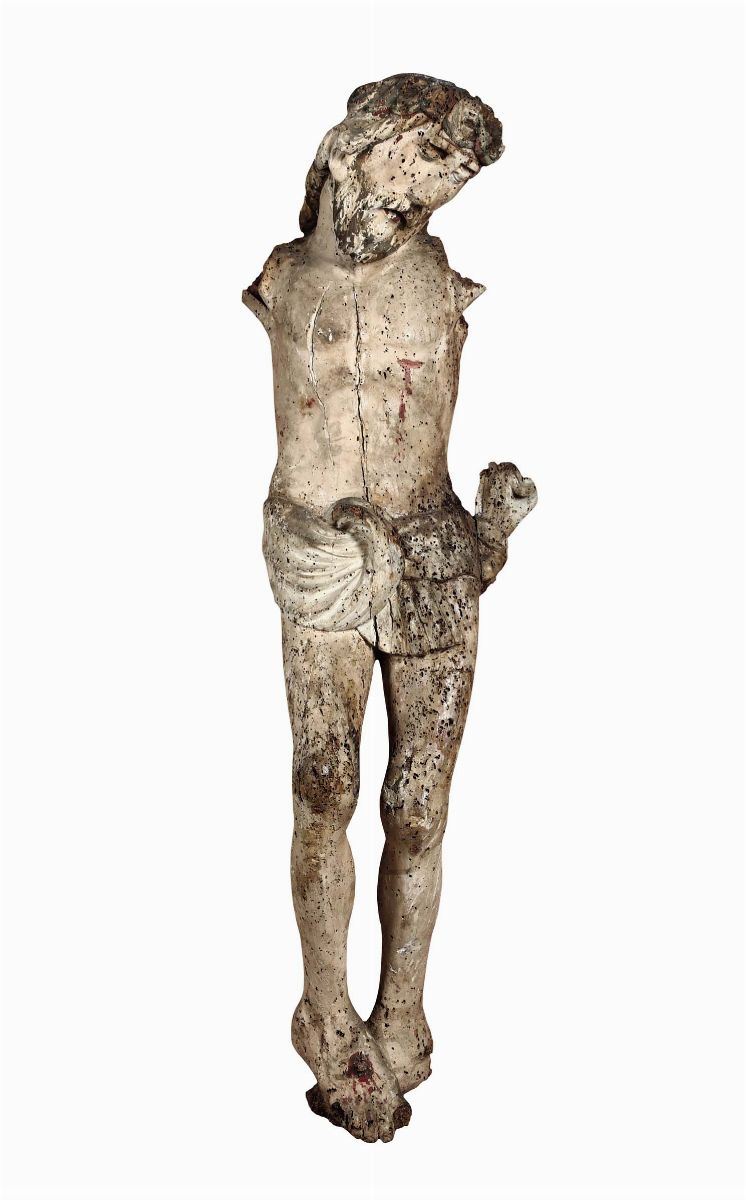 Corpus Chisti in legno scolpito e dipinto, scultore spagnolo del XVI secolo  - Asta Antiquariato - Cambi Casa d'Aste
