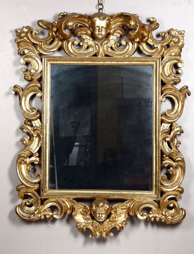Specchiera in Legno Intagliato e Dorato, XIX Secolo