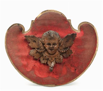 Testina di Putto Alato in Legno Scolpito, XVIII-XIX Secolo