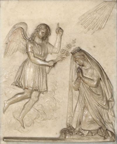 Altorilievo su Alabastro Raffigurante Annunciazione, Scultore Barocco del XVIII Secolo