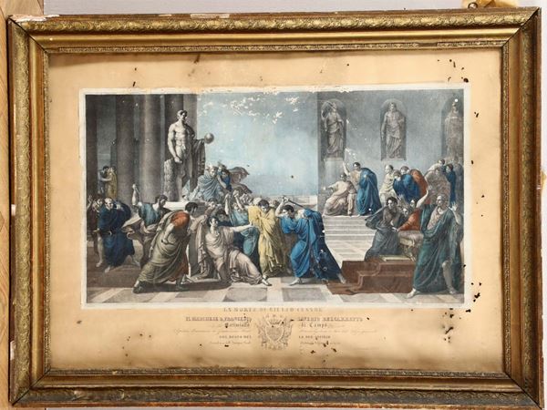 Stampa con raffigurazione della morte di Giulio Cesare, XIX secolo