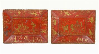 Coppia di Vassoietti in Lacca Rossa Ad Arte Povera, Venezia XVIII-XIX Secolo