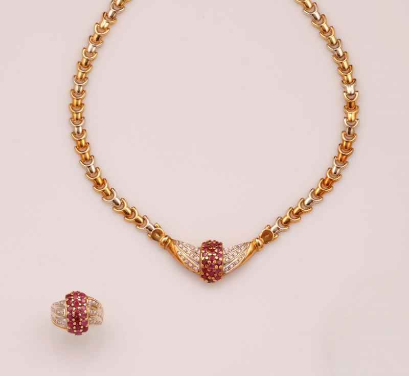 Parure composta da girocollo ed anello con rubini e diamanti  - Auction Vintage, Jewels and Watches - Cambi Casa d'Aste